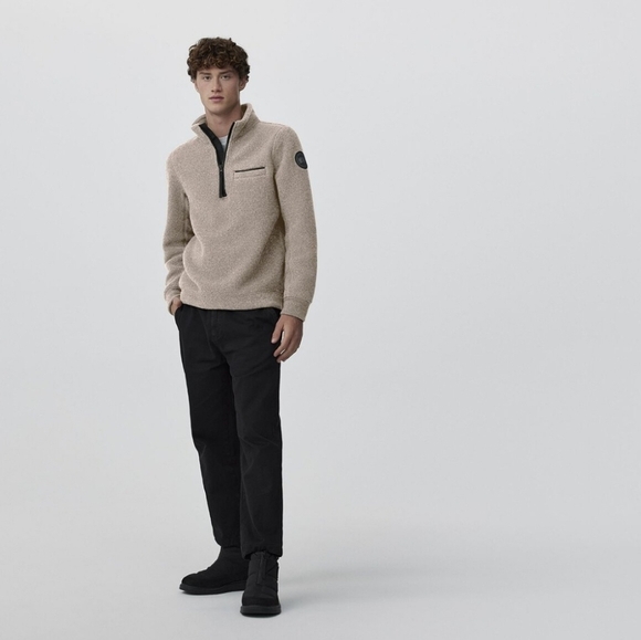 Canada Goose Wool Blend Lawson 1/4 Zip Sweater Label Kind Fleece Tan Heather L - Picture 1 of 9